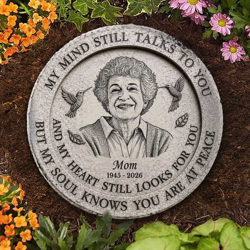 Custom Photo Round Shaped Stone With Stand - Personalized Memorial Sympathy Gifts For Loss Of Mom, Dad - Treasured Memories Last Forever
