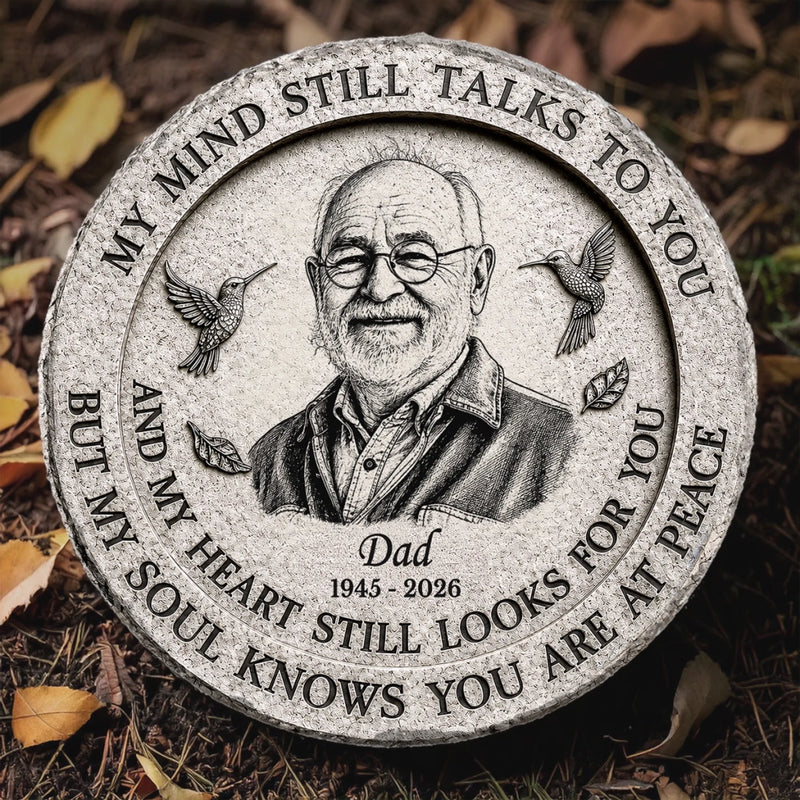 Custom Photo Round Shaped Stone With Stand - Personalized Memorial Sympathy Gifts For Loss Of Mom, Dad - Treasured Memories Last Forever