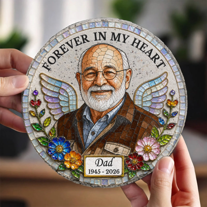 Custom Photo Round Shaped Stone With Stand - Personalized Memorial Sympathy Gifts For Loss Of Mom, Dad - Forever In Loving Memory