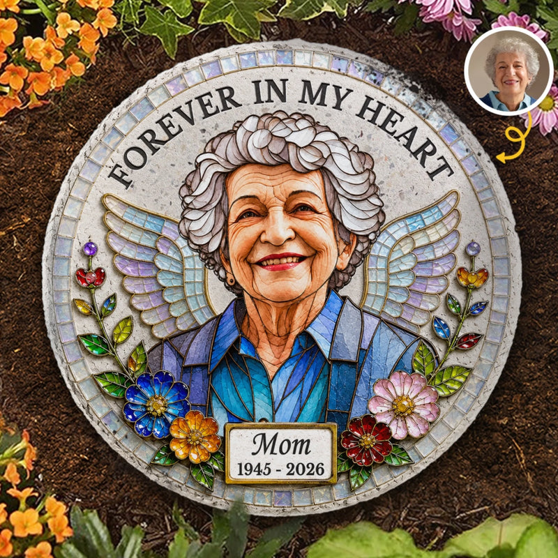 Custom Photo Round Shaped Stone With Stand - Personalized Memorial Sympathy Gifts For Loss Of Mom, Dad - Forever In Loving Memory