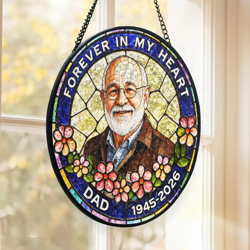Custom Photo Stained Glass Window Hanging Suncatcher - Personalized Memorial Sympathy Gifts For Loss Of Mom, Dad - Always With Us In Spirit