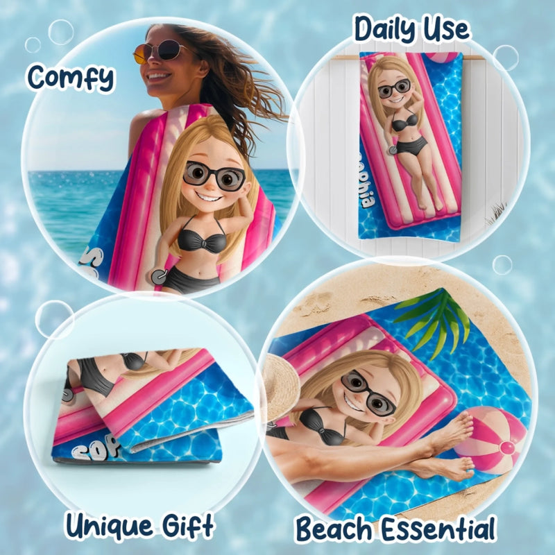 Custom Beach Towel - Personalized Summer Vacation And Travel Gifts For Women, Besties, Sisters, BFF - Sun Sand Sea