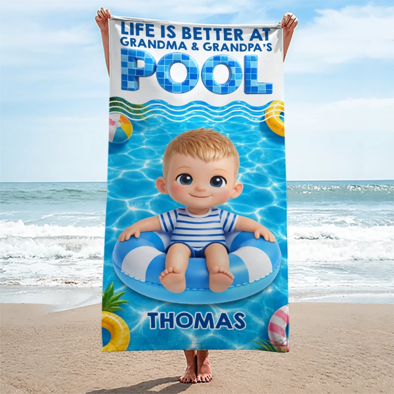 Custom Photo Beach Towel - Personalized Summer Vacation And Travel Gifts For Family, Kids - Sun Sand And Smiles