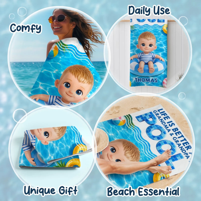 Custom Photo Beach Towel - Personalized Summer Vacation And Travel Gifts For Family, Kids - Sun Sand And Smiles