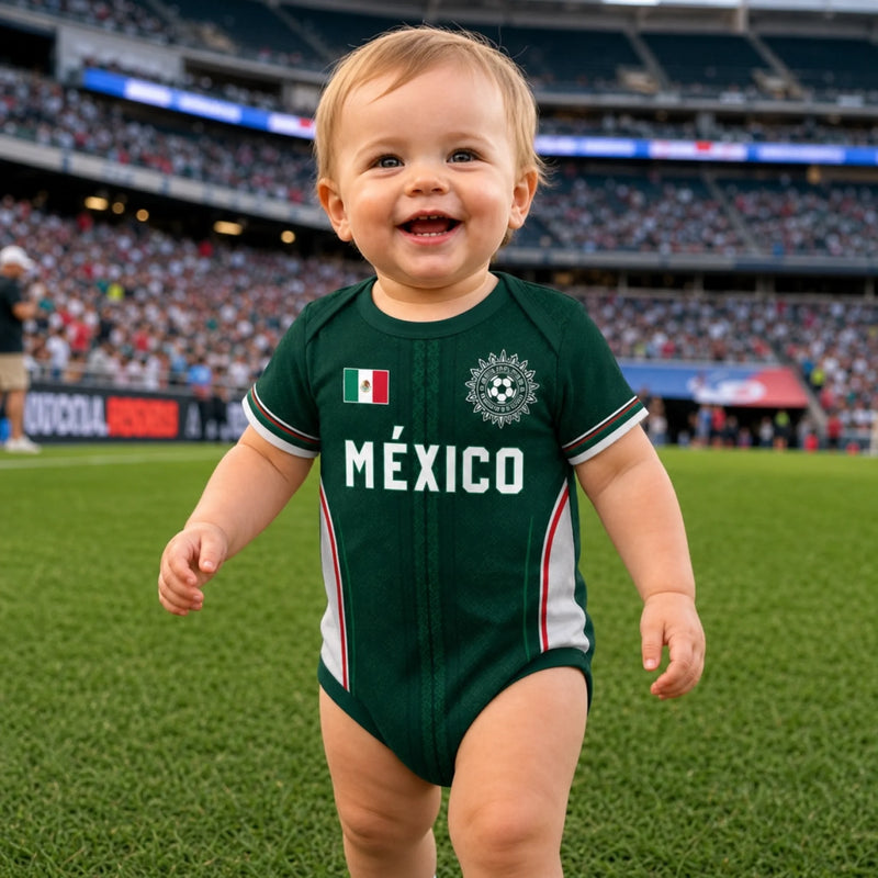 Custom Mexico World Football Baby Jersey Bodysuit
 - Personalized Baby Shower, Gender Reveal Gifts For New Moms, New Dads, Football Lovers - Team’s Little All Star