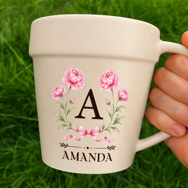 Custom Plant Pot Ceramic Mug - Personalized Birthday Garden Gifts For Gardeners, Women, Besties, Sisters, BFF - Earthy Girl Aesthetic