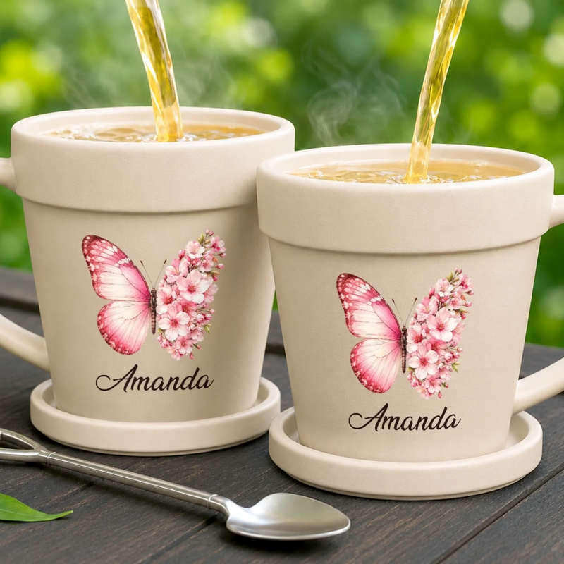 Custom Plant Pot Ceramic Mug - Personalized Birthday Garden Gifts For Gardeners, Women, Besties, Sisters, BFF - Slay The Day