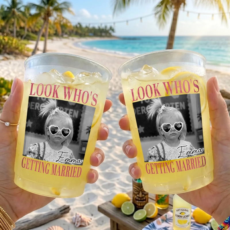 Custom Photo Party Cups - Personalized Summer Vacation And Travel Gifts For Best Friends, Family - Drunk On Poolside Summer Energy