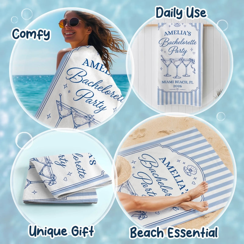 Custom Beach Towel - Personalized Summer Vacation And Travel Gifts For Best Friends, Family - Beach Hair, Bachelorette Flair