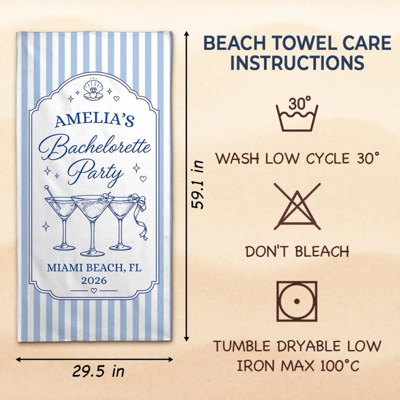 Custom Beach Towel - Personalized Summer Vacation And Travel Gifts For Best Friends, Family - Beach Hair, Bachelorette Flair