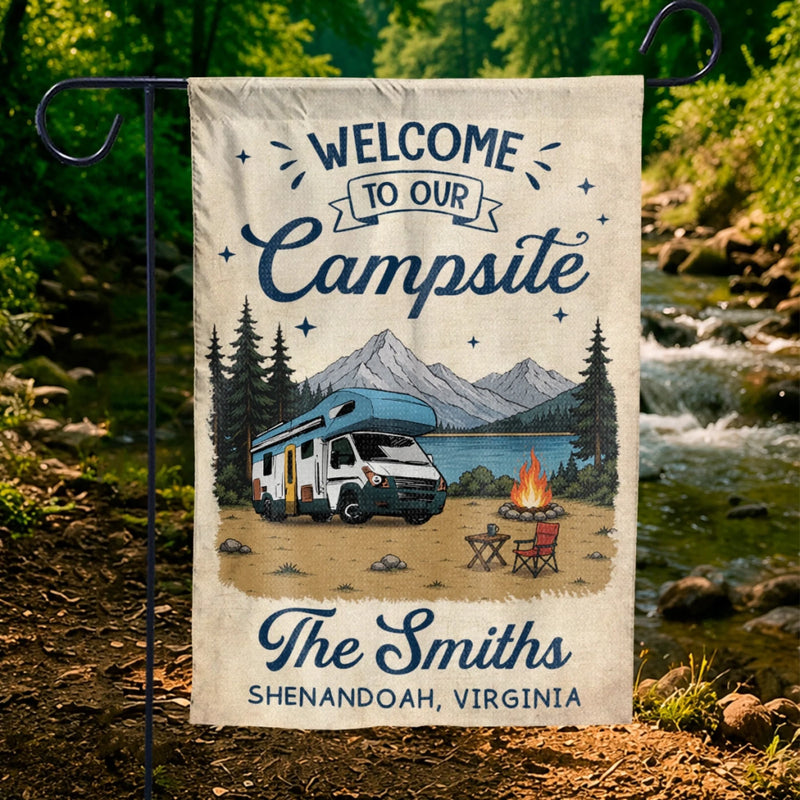 Custom Flag - Personalized Summer Vacation And Travel Camping Gifts For Campers, Mom, Dad, Brother, Sister, Kids - Adventure Awaits