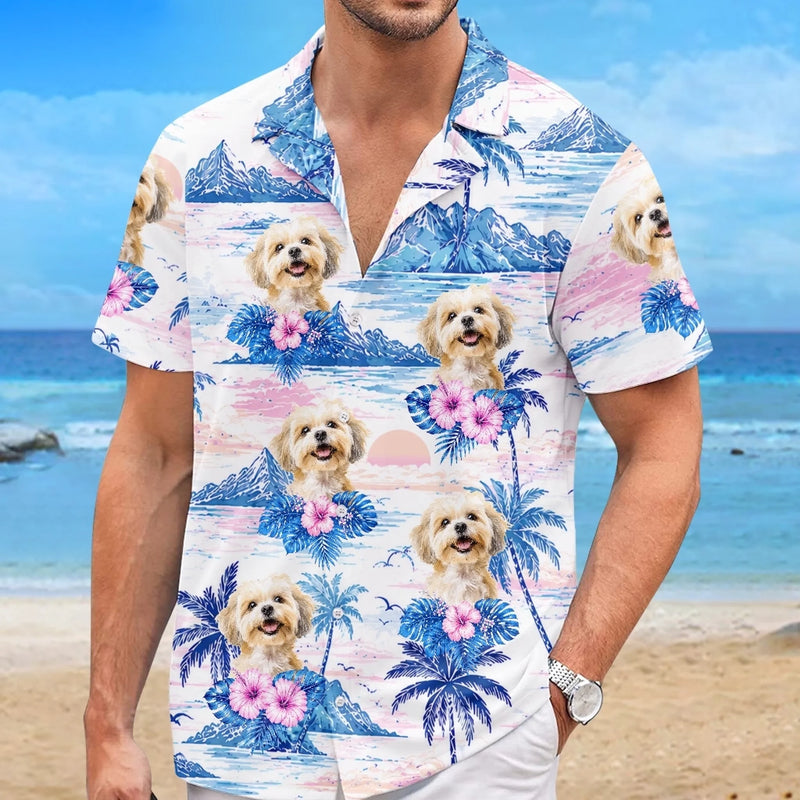 Custom Photo Unisex Tropical Hawaiian Aloha Shirt - Personalized Summer Vacation And Travel Gifts For Dog Cat Lovers, Dog Dad And Mom, Cat Owners - Beach Paws Forever