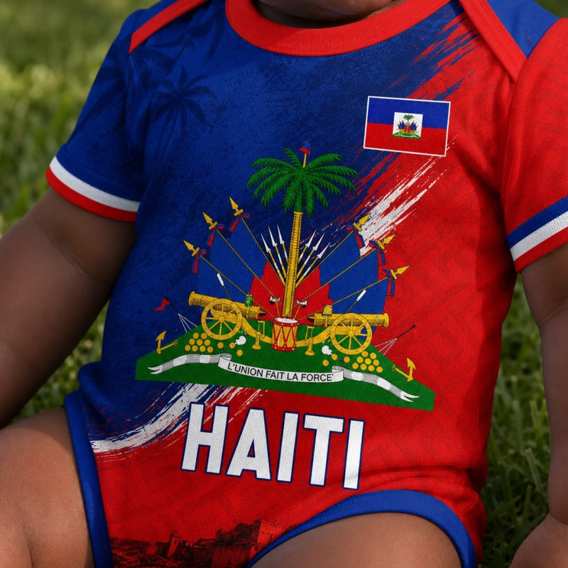 Custom Haiti World Football Baby Jersey Bodysuit
 - Personalized Baby Shower, Gender Reveal Gifts For New Moms, New Dads, Football Lovers - Haiti’s Littlest Football Star Is Here