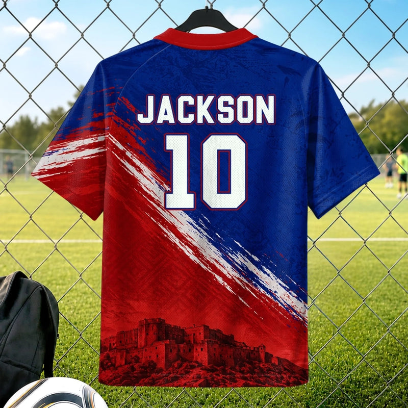 Custom Men's Haiti World Football Jersey Shirt - Personalized Birthday Gifts For Football Lovers, Sports Fans, Sports Lovers - Chasing Goals, Repping My Roots