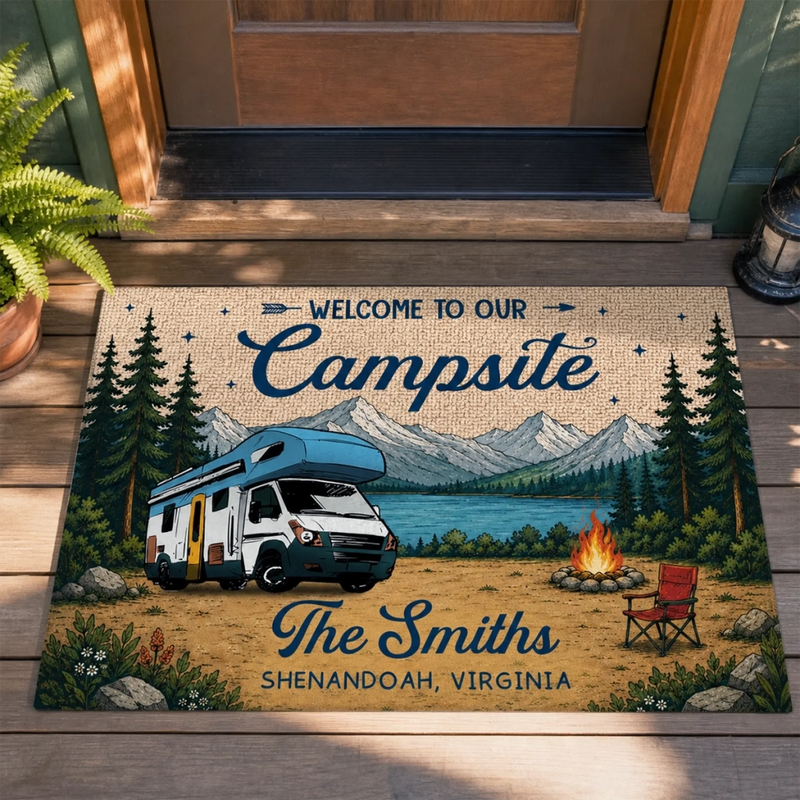 Custom Home Decor Decorative Mat - Personalized Summer Vacation And Travel Camping Gifts For Campers, Mom, Dad, Brother, Sister, Kids - Campfire And Chill