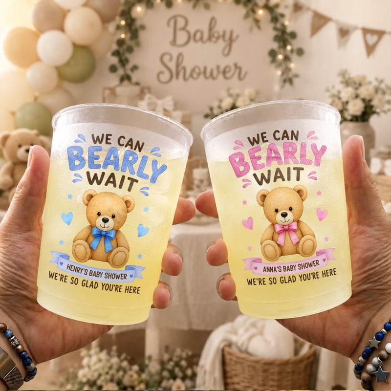 Custom Party Cups - Personalized Baby Shower, Gender Reveal Gifts For New Moms, New Dads, New Parents - We Can Bearly Wait