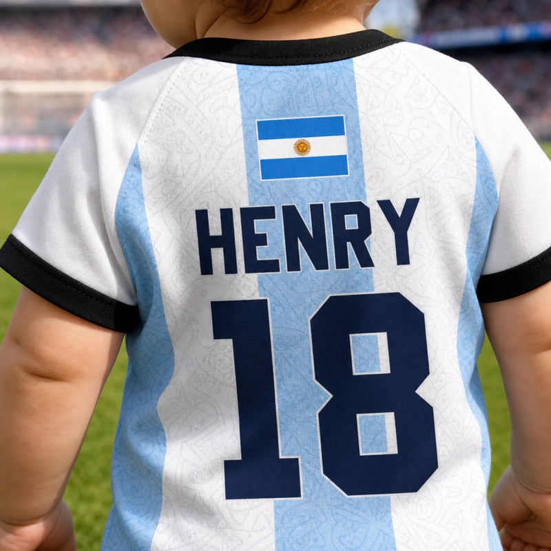 Custom Argentina World Football Baby Jersey Bodysuit - Personalized Baby Shower, Gender Reveal Gifts For New Moms, New Dads, Football Lovers - Future Team Captain