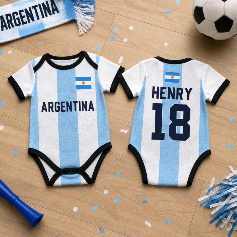 Custom Argentina World Football Baby Jersey Bodysuit - Personalized Baby Shower, Gender Reveal Gifts For New Moms, New Dads, Football Lovers - Future Team Captain