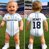 Custom Argentina World Football Baby Jersey Bodysuit - Personalized Baby Shower, Gender Reveal Gifts For New Moms, New Dads, Football Lovers - Little Football Hero