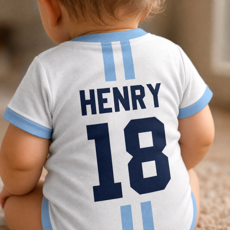 Custom Argentina World Football Baby Jersey Bodysuit - Personalized Baby Shower, Gender Reveal Gifts For New Moms, New Dads, Football Lovers - Little Football Hero