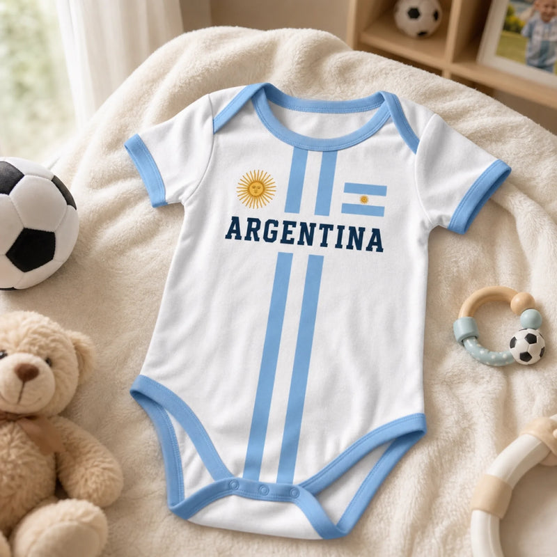 Custom Argentina World Football Baby Jersey Bodysuit - Personalized Baby Shower, Gender Reveal Gifts For New Moms, New Dads, Football Lovers - Little Football Hero