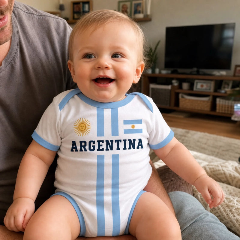 Custom Argentina World Football Baby Jersey Bodysuit - Personalized Baby Shower, Gender Reveal Gifts For New Moms, New Dads, Football Lovers - Little Football Hero