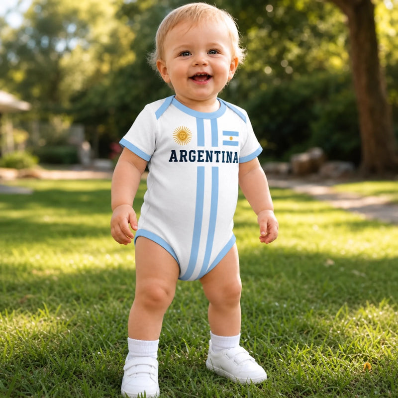 Custom Argentina World Football Baby Jersey Bodysuit - Personalized Baby Shower, Gender Reveal Gifts For New Moms, New Dads, Football Lovers - Little Football Hero