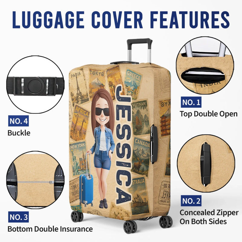 Custom Luggage Cover - Personalized Summer Vacation And Travel Gifts For Women, Besties, Sisters, BFF - Exploring The World Together