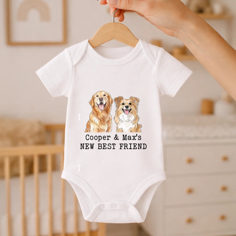 Custom Photo Baby Onesie -  Personalized Baby Shower, Gender Reveal Gifts For New Moms, New Dads, New Parents, Dog Cat Lovers - Newest Member Of The Pack