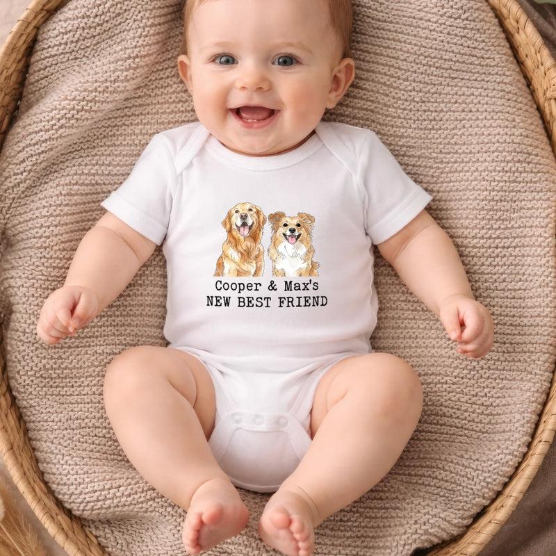 Custom Photo Baby Onesie -  Personalized Baby Shower, Gender Reveal Gifts For New Moms, New Dads, New Parents, Dog Cat Lovers - Newest Member Of The Pack