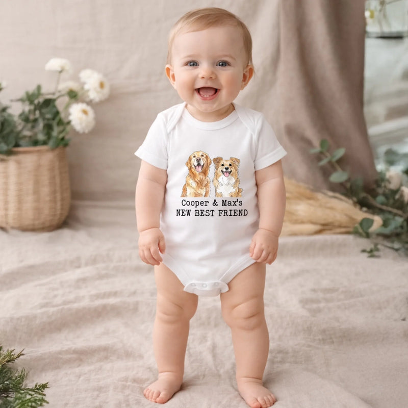 Custom Photo Baby Onesie -  Personalized Baby Shower, Gender Reveal Gifts For New Moms, New Dads, New Parents, Dog Cat Lovers - Newest Member Of The Pack