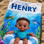 Custom Photo Beach Towel - Personalized Summer Vacation And Travel Gifts For Family, Kids - Sandy Toes Happy Days