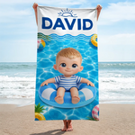 Custom Photo Beach Towel - Personalized Summer Vacation And Travel Gifts For Family, Kids - Sandy Toes Happy Days