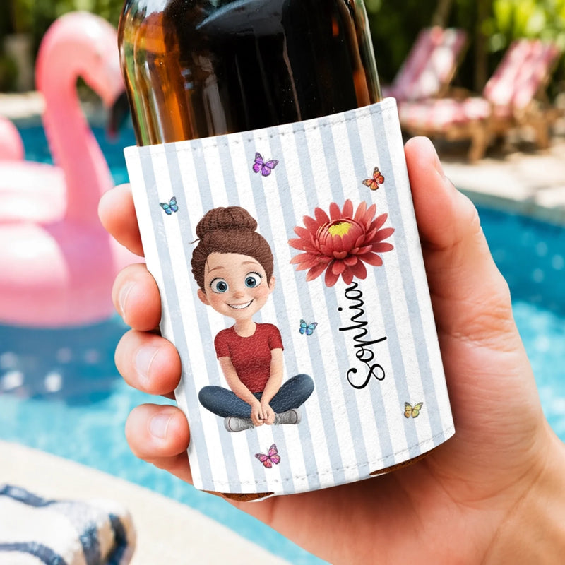 Custom Leather Can Cooler - Personalized Summer Vacation And Travel Gifts For Women, Besties, Sisters, BFF - Chilled Sips, Sunny Spring Lips