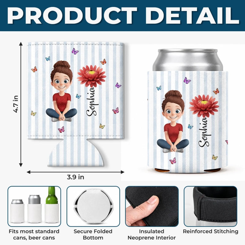 Custom Leather Can Cooler - Personalized Summer Vacation And Travel Gifts For Women, Besties, Sisters, BFF - Chilled Sips, Sunny Spring Lips