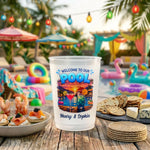 Custom Party Cups - Personalized Summer Vacation And Travel, Poolside Gifts For Best Friends, Family - Drunk On Poolside Summer Energy