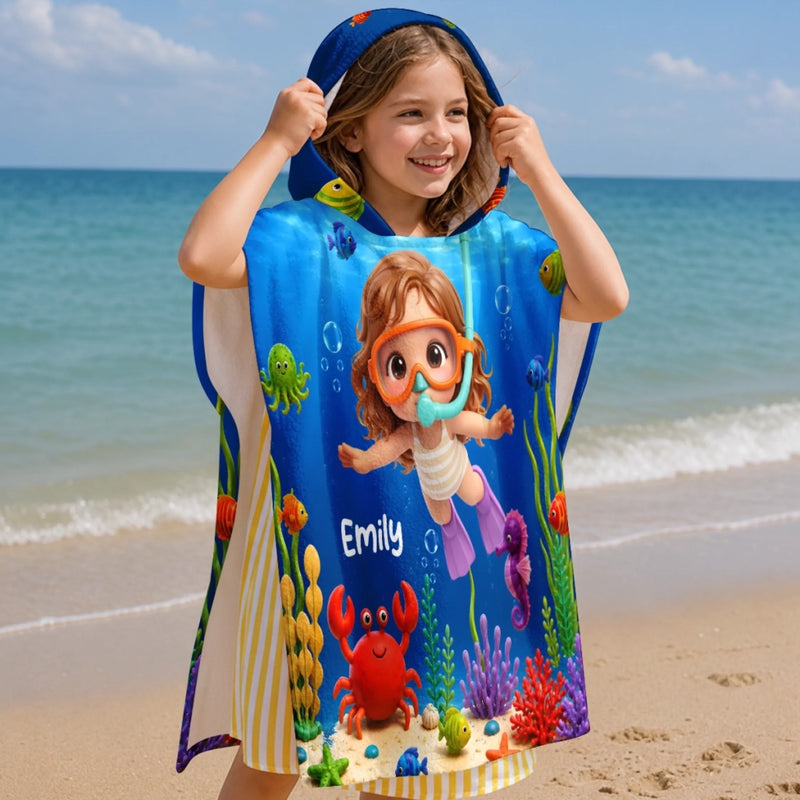 Custom Photo Poncho Beach Towel - Personalized Summer Vacation And Travel Gifts For Women, Men, Kids - Little Ocean Explorer