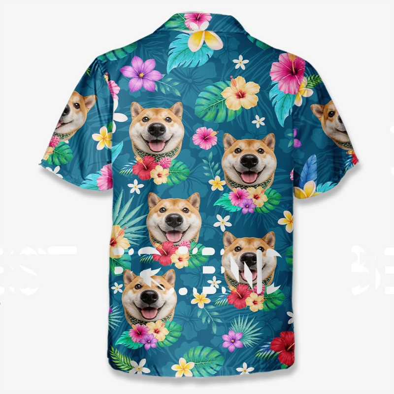 Custom Photo Unisex Tropical Hawaiian Aloha Shirt - Personalized Summer Vacation And Travel Gifts For Dog Cat Lovers, Dog Dad And Mom, Cat Owners - Sun Sand And Paws