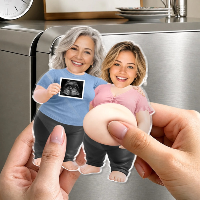 Custom Photo Squishy Acrylic Fridge Magnet - Personalized Baby Shower, Gender Reveal Gifts For New Moms, New Parents - Sweet Ultrasound, Squishy Tummy