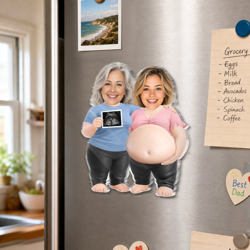 Custom Photo Squishy Acrylic Fridge Magnet - Personalized Baby Shower, Gender Reveal Gifts For New Moms, New Parents - Sweet Ultrasound, Squishy Tummy