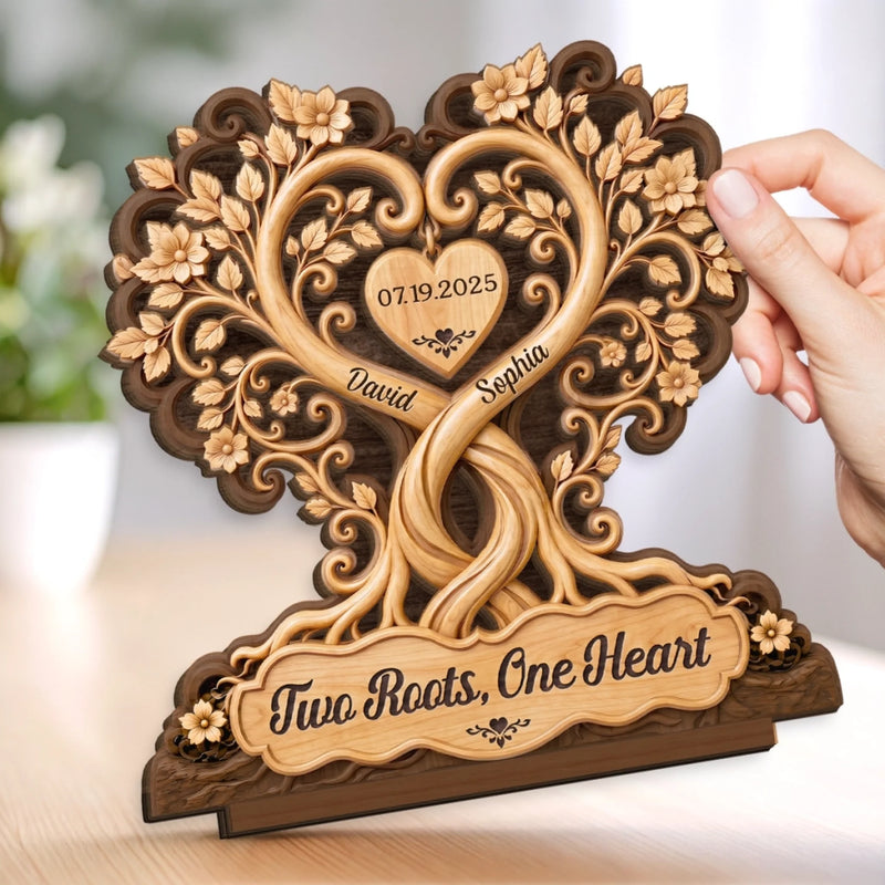 Custom 2-Layered Wooden Plaque - Personalized Anniversary Wedding Gifts For Husband And Wife, Him And Her - Growing Together, Rooted In Love