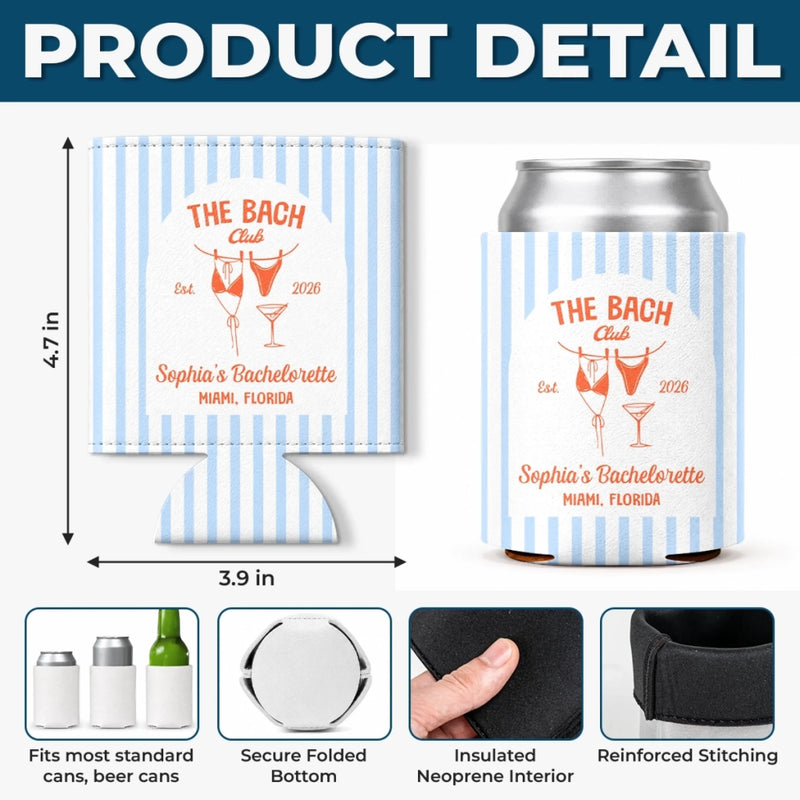 Custom Leather Can Cooler - Personalized Summer Vacation And Travel Gifts For Women, Besties, Sisters, BFF - Seas The Bach Day