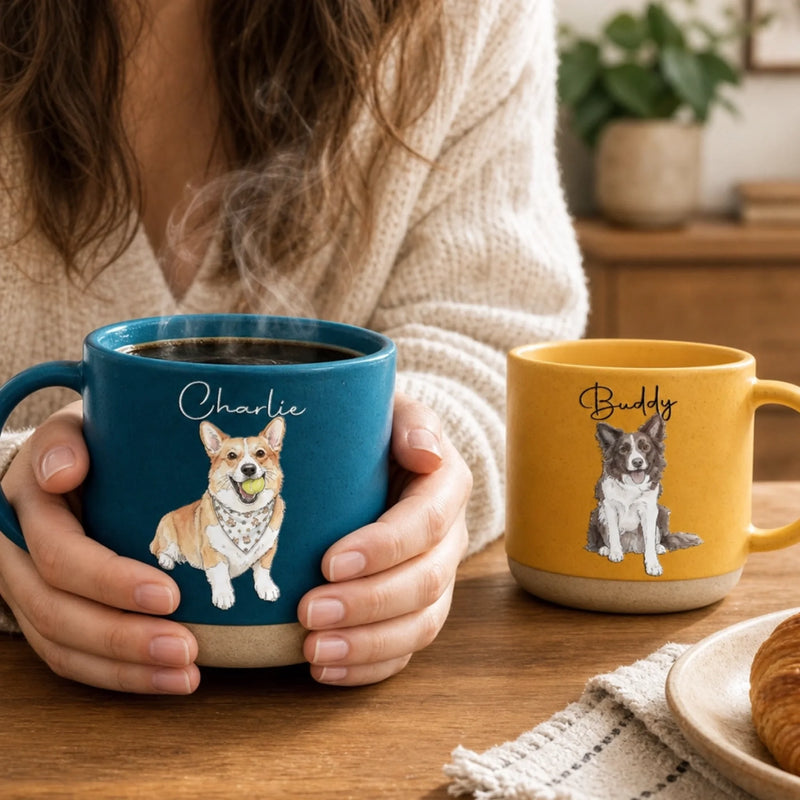 Custom Photo Printed Pottery Mug - Personalized Birthday Gifts For Dog Cat Lovers, Dog Dad And Mom, Cat Owners - My Best Friend Has Paws