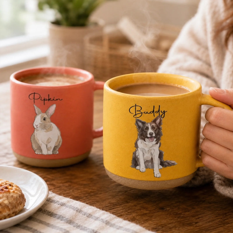 Custom Photo Printed Pottery Mug - Personalized Birthday Gifts For Dog Cat Lovers, Dog Dad And Mom, Cat Owners - My Best Friend Has Paws