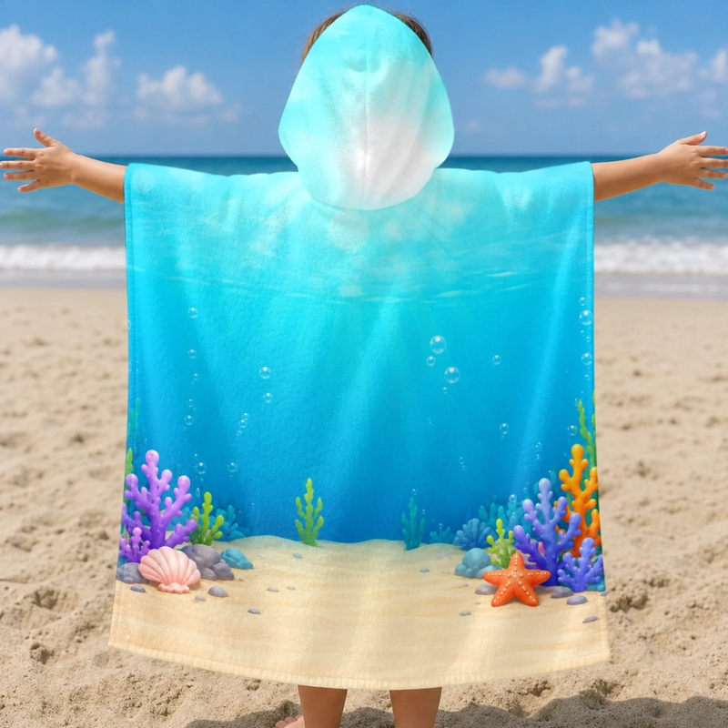 Custom Poncho Beach Towel - Personalized Summer Vacation And Travel Gifts For Women, Men, Kids - Starfish On The Beach