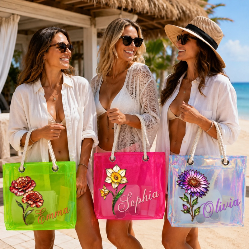 Custom Clear Tote Bag - Personalized Summer Vacation And Travel Gifts For Women, Besties, Sisters, BFF - Sun Sand Serenity