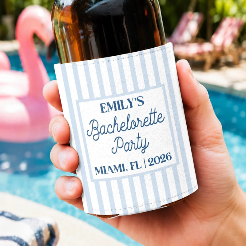 Custom Leather Can Cooler - Personalized Summer Vacation And Travel Gifts For Women, Besties, Sisters, BFF - Poolside Chilling, Miami Edition