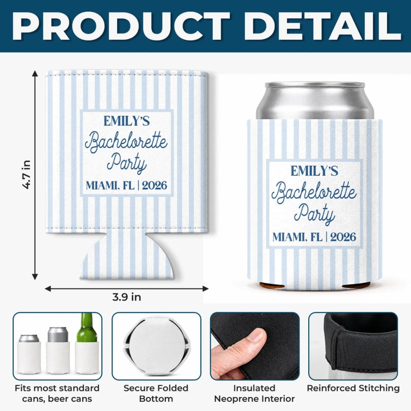 Custom Leather Can Cooler - Personalized Summer Vacation And Travel Gifts For Women, Besties, Sisters, BFF - Poolside Chilling, Miami Edition