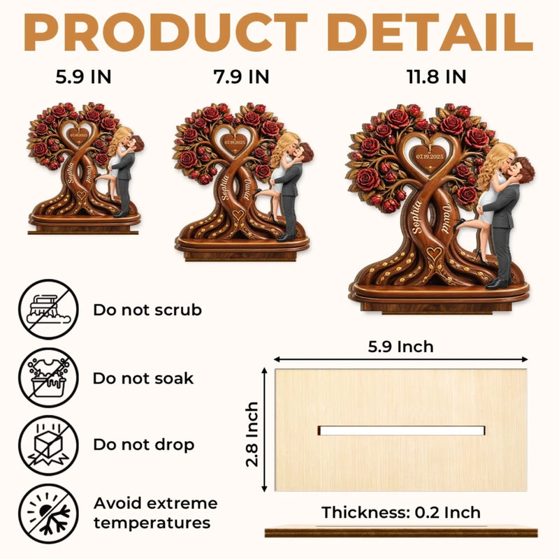 Custom 2-Layered Wooden Plaque - Personalized Anniversary Wedding Gifts For Husband And Wife, Him And Her - Love Blooms Under The Rose Tree