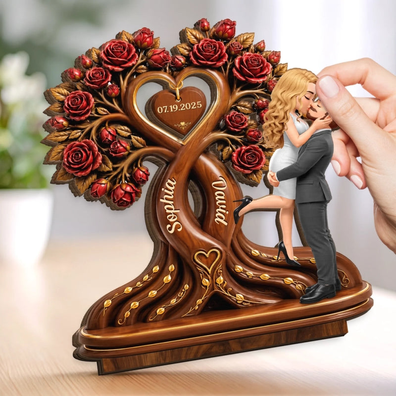 Custom 2-Layered Wooden Plaque - Personalized Anniversary Wedding Gifts For Husband And Wife, Him And Her - Love Blooms Under The Rose Tree